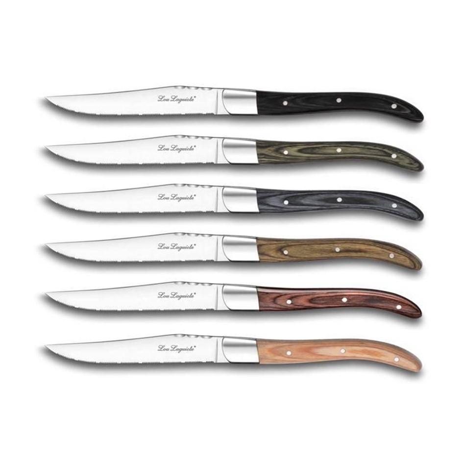 Lou Laguiole 2520HNB000113 Louis 8 13/16 High Carbon Stainless Steel Steak  Knife with Medium Wood Handle - 6/Case