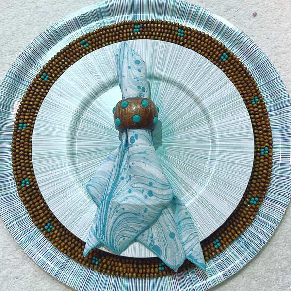 Linen - Large Round Multi Lines Blue Tray