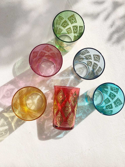 Moroccan Tea Glasses Losange Assorted Colors Gold - (Set of 6)