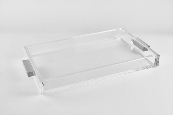 Lucite - Acrylic Rectangular Clear Tray - Silver Handle