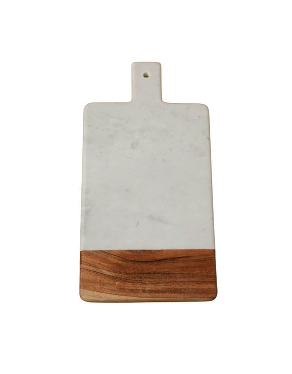 White Marble - Acacia Wood Rectangular Handled Board