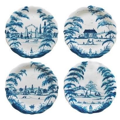 Country Estate Delft Blue - Party Plates Set/4 Spring Gardening Scenes