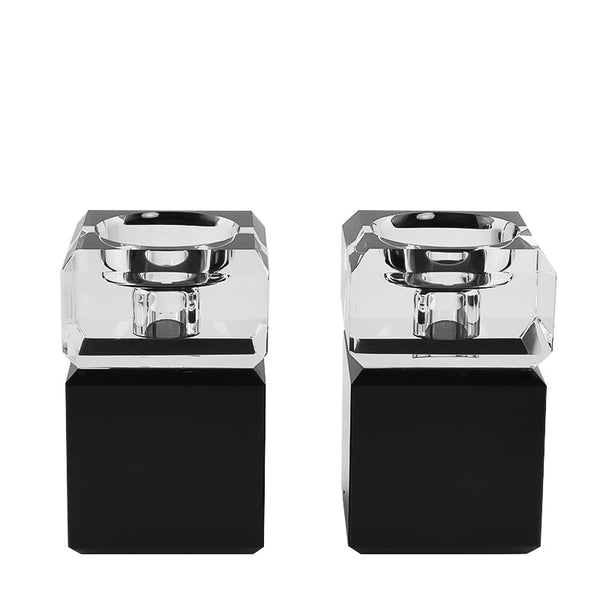 Two Tone - Candleholders Black & Clear (Set of 2)