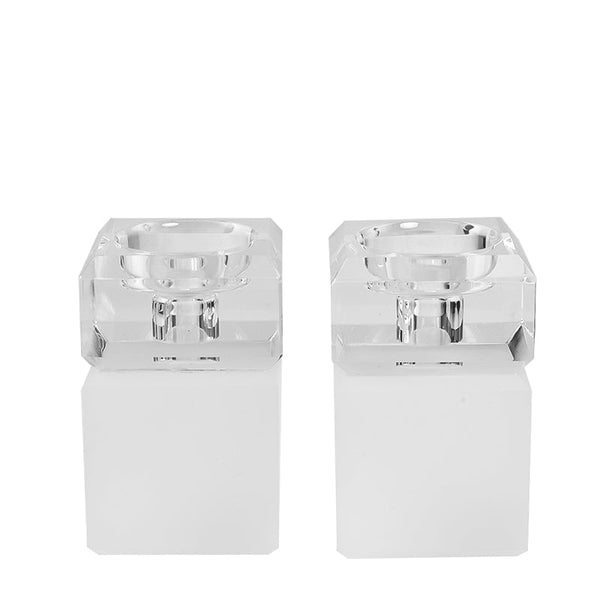 Two Tone - Candleholders Frosted & Clear (Set of 2)