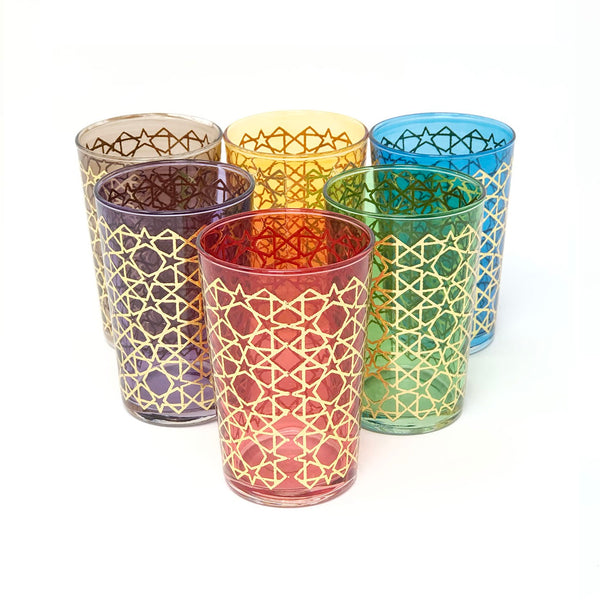 Moroccan Tea Glasses Manal Assorted Colors Gold - (Set of 6)