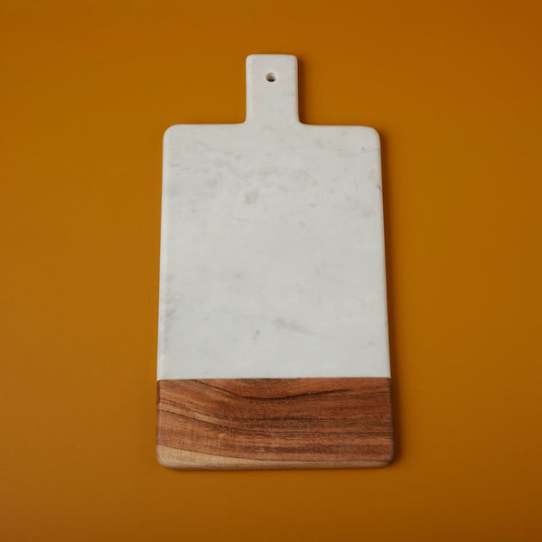 White Marble - Acacia Wood Rectangular Handled Board