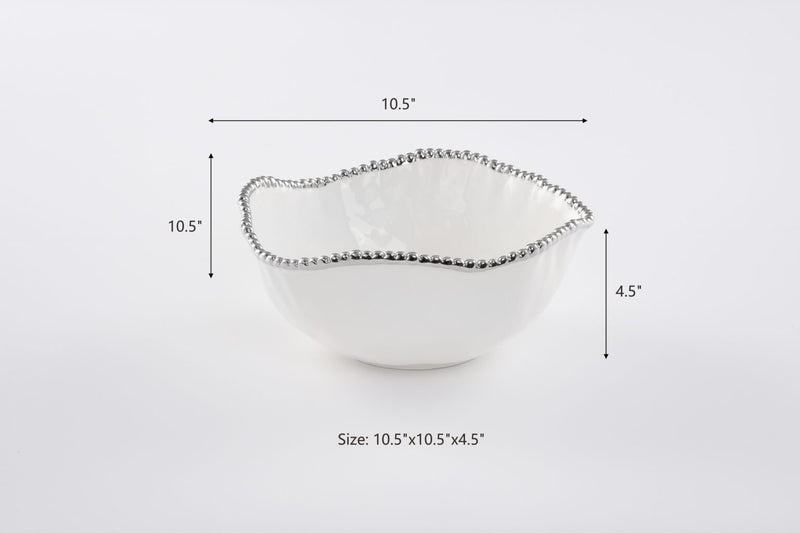 Salerno - White and Silver - Large Salad Bowl