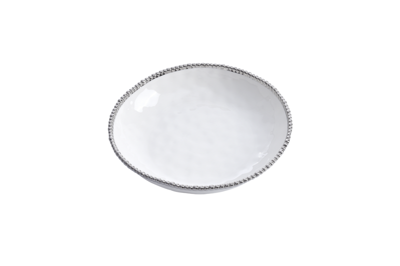 Salerno - White and Silver - Round Shallow Bowl