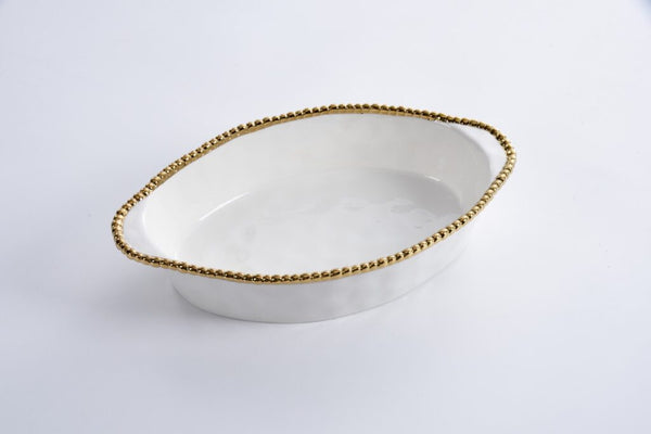 Salerno - White and Gold - Oval Baking Dish