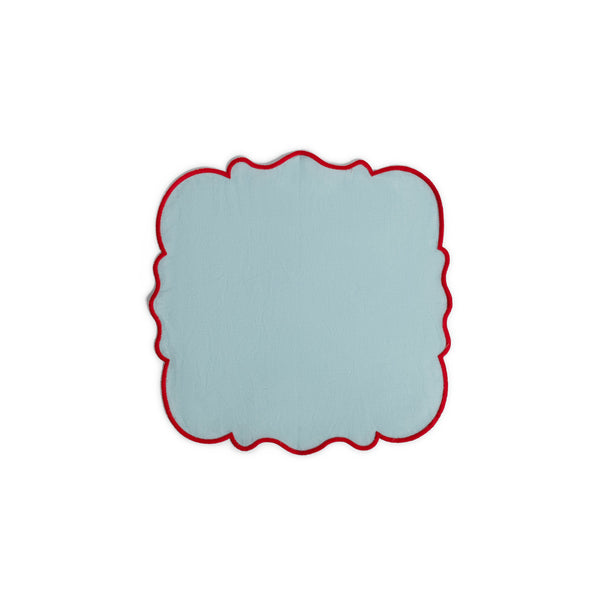 Scalloped - Napkins Light Blue / Red Rim (Set of 4)