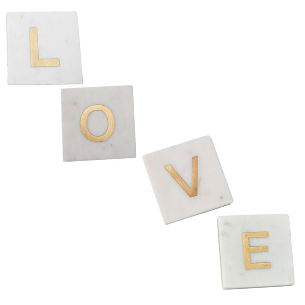 White Marble - Gold Monogram "LOVE" Coasters (Set of 4)