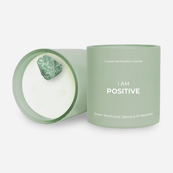 Positive - Crystal Manifestation Candle - Berries & Fir Needles with Green Aventurine