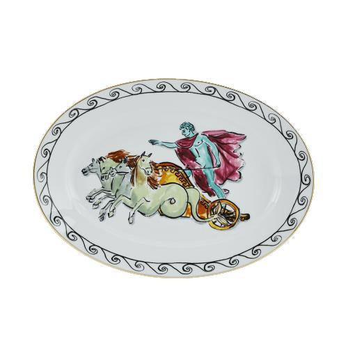 Neptune's Voyage - Oval flat platter chariot white