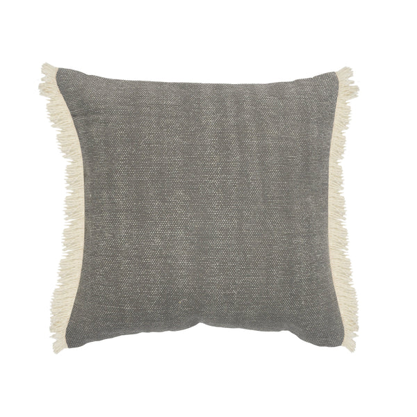 Charcoal Gray Solid Fringed Throw Pillow Square