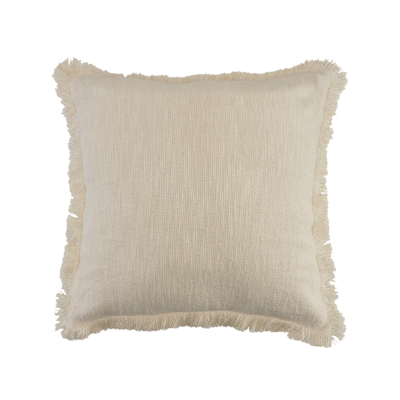 Unique Neutral Solid Cotton Throw Pillow with Fringe Square