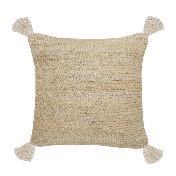 Natural Jute Throw Pillow with Tassels  Square