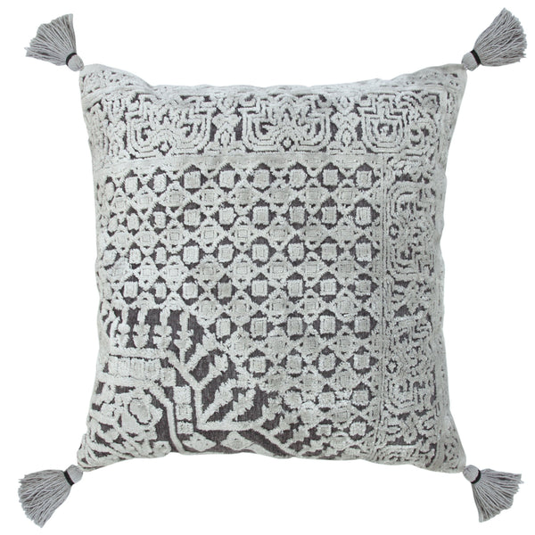 Gray Traditional Textured Geometric Throw Pillow Square