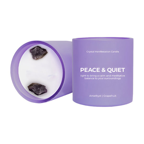 Peace & Quiet - Crystal Manifestation Candle - Grapefruit Scented with Amethyst