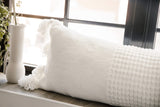 Braided Pom Pom Pillow Lumbar Pillow Off White