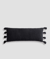 Braided Pom Pom Pillow Lumbar Pillow Black
