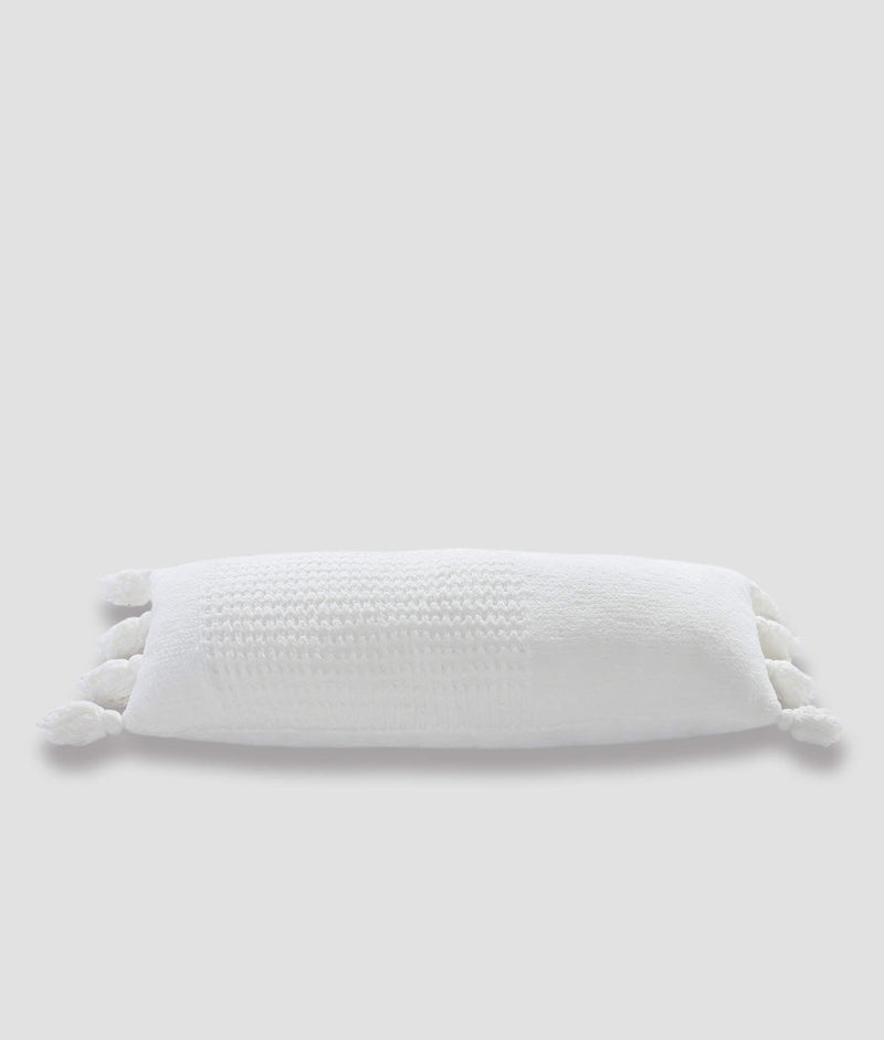 Braided Pom Pom Pillow Lumbar Pillow Off White