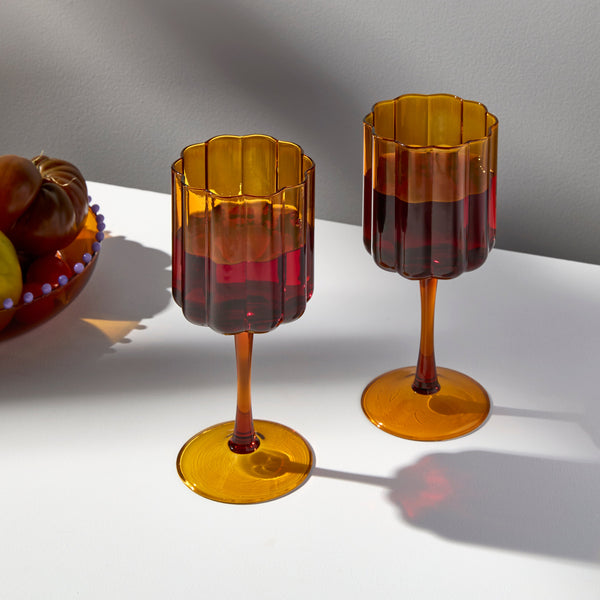 Wave - Wine Glasses - Amber (Set of 2)