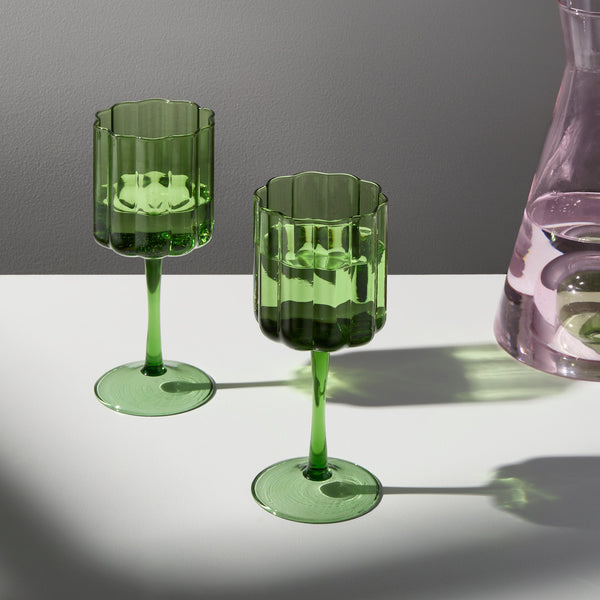 Wave - Wine Glasses - Green (Set of 2)